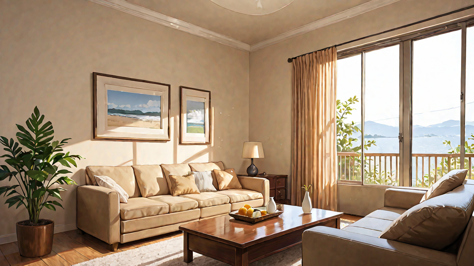 加湿器で湿度を保つリビングの様子