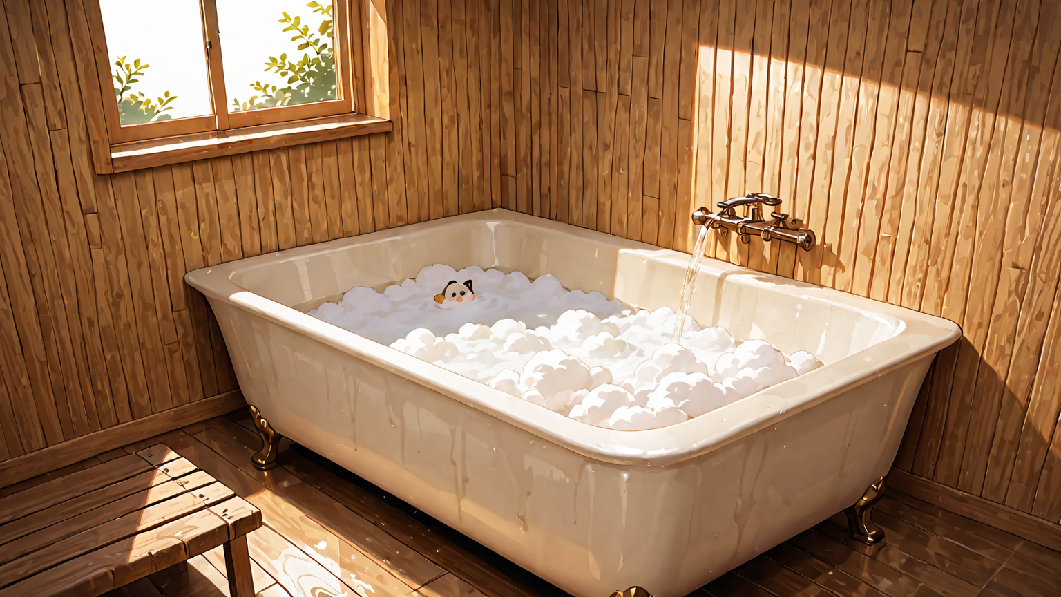 綿素材の衣類とぬるま湯の入浴イメージ