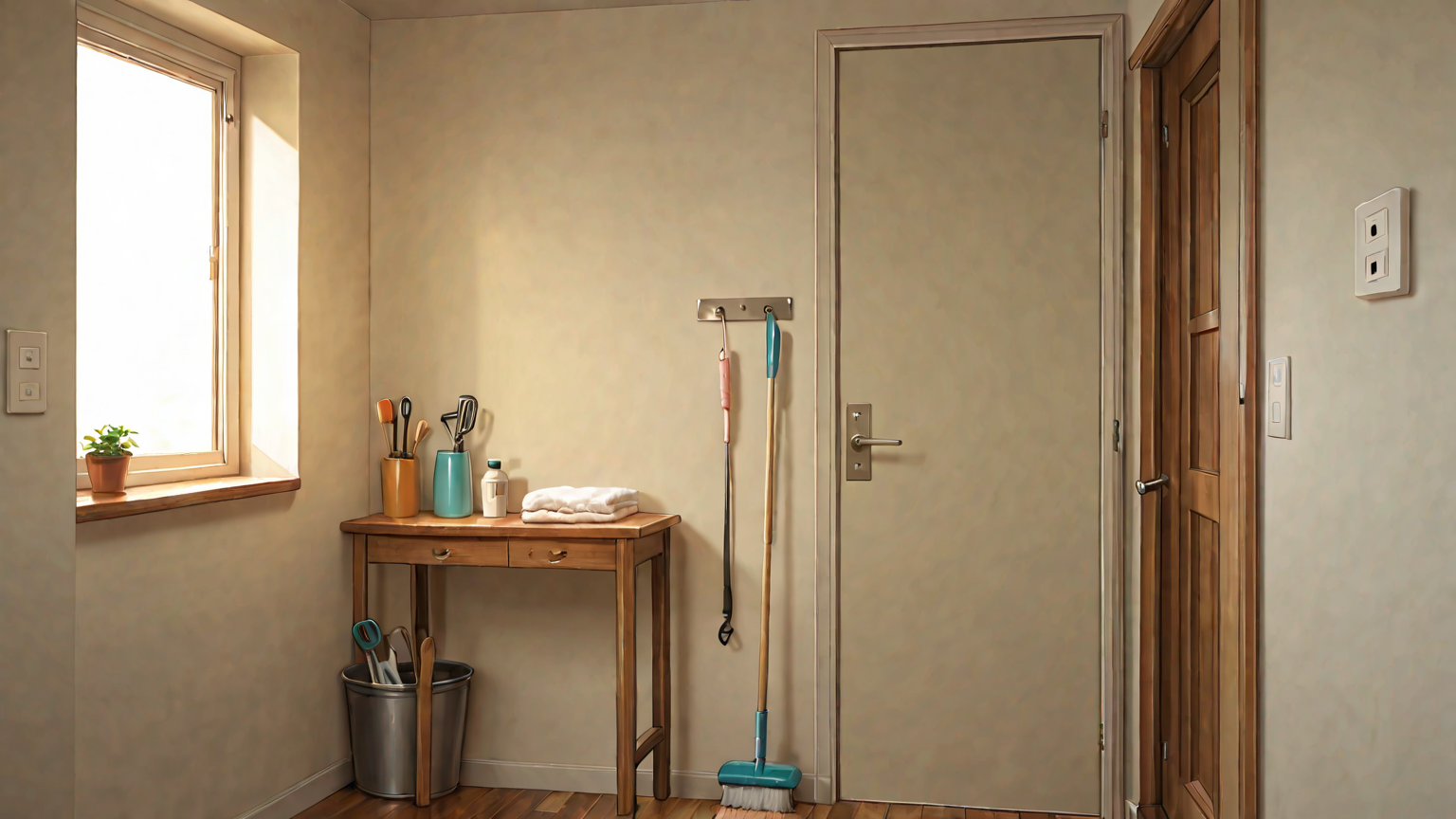 掃除道具とコンセントのイラスト