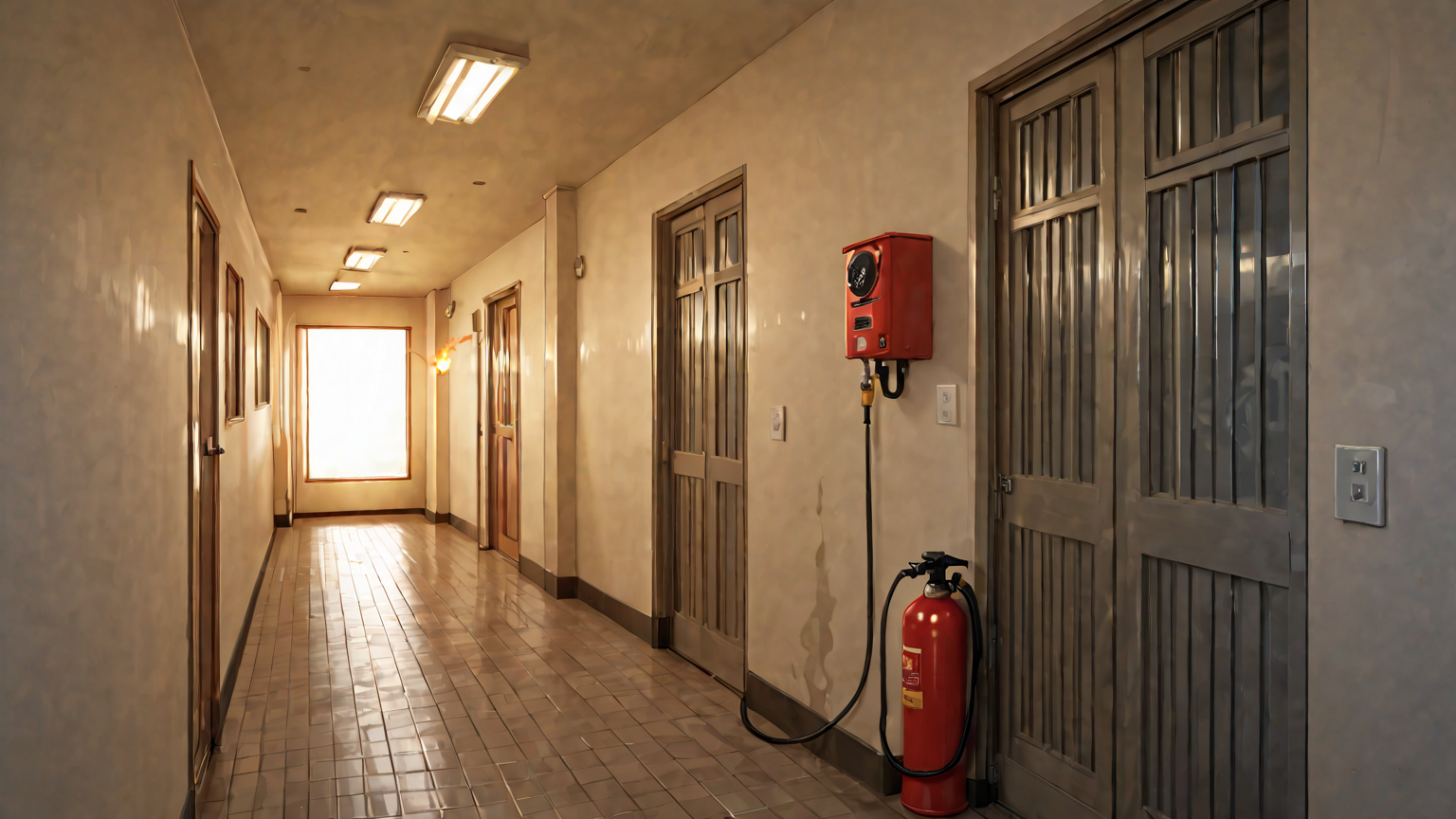 火災警報器と消火器のイラスト