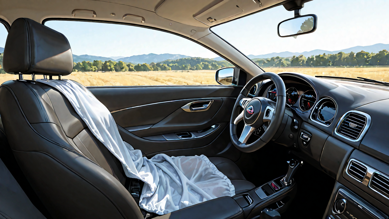 涼感素材のハンドルカバーを装着した車のハンドル