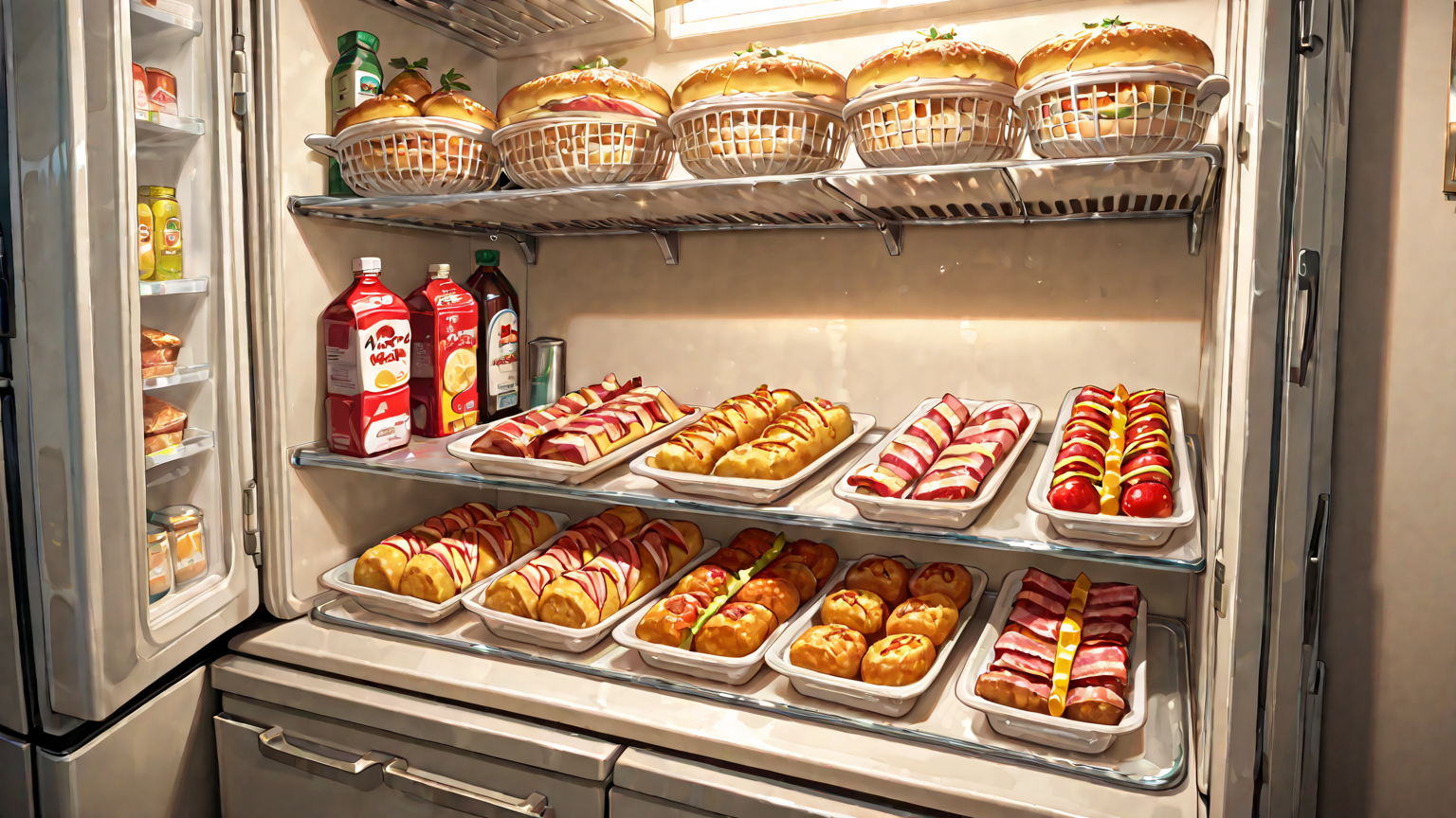 冷蔵庫で解凍中のベーコン