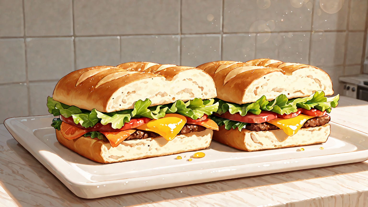 サンドイッチにマヨネーズを塗る様子