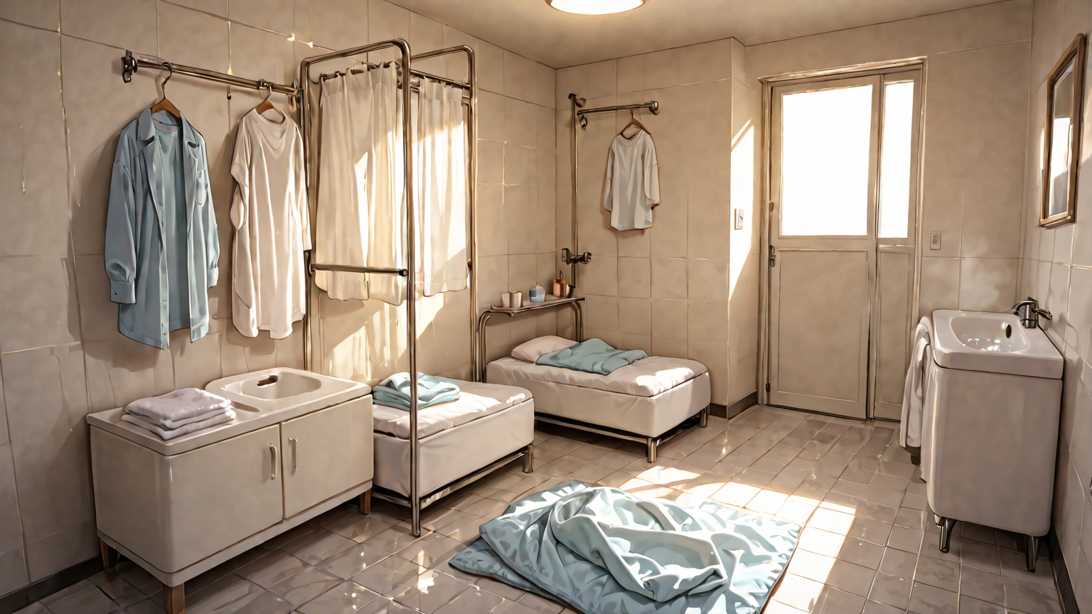 布団のカバーを洗濯する様子