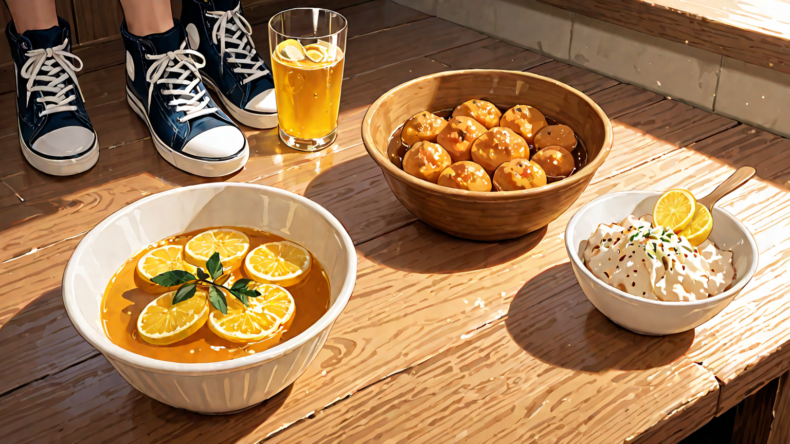 重曹とレモン汁で靴紐を浸すイメージ