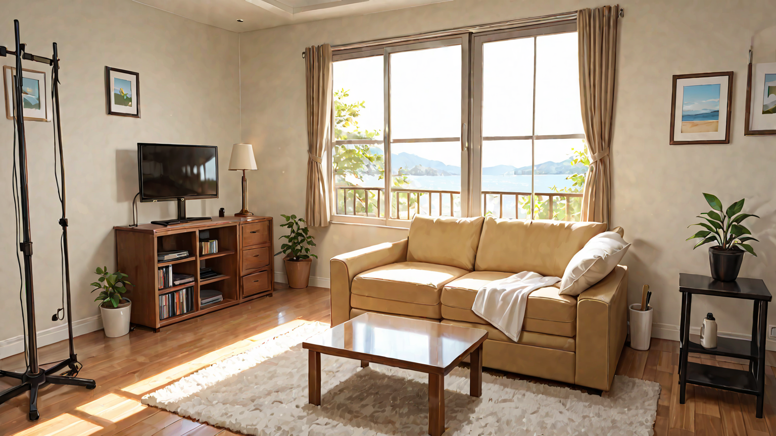 テレビ台のホコリを掃除している様子