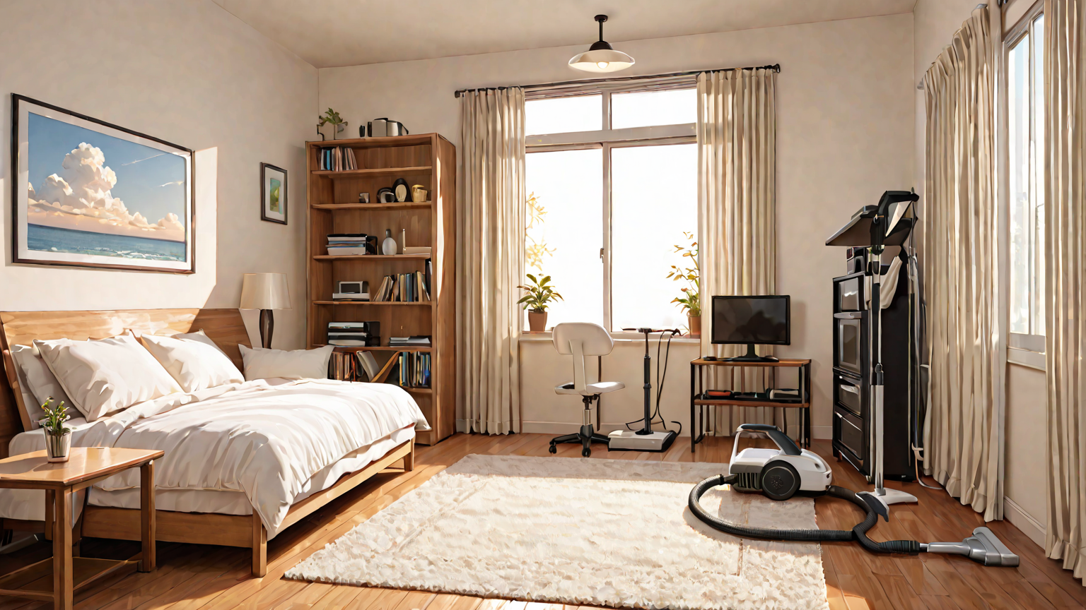 テレビ台の掃除をしている手元のアップ