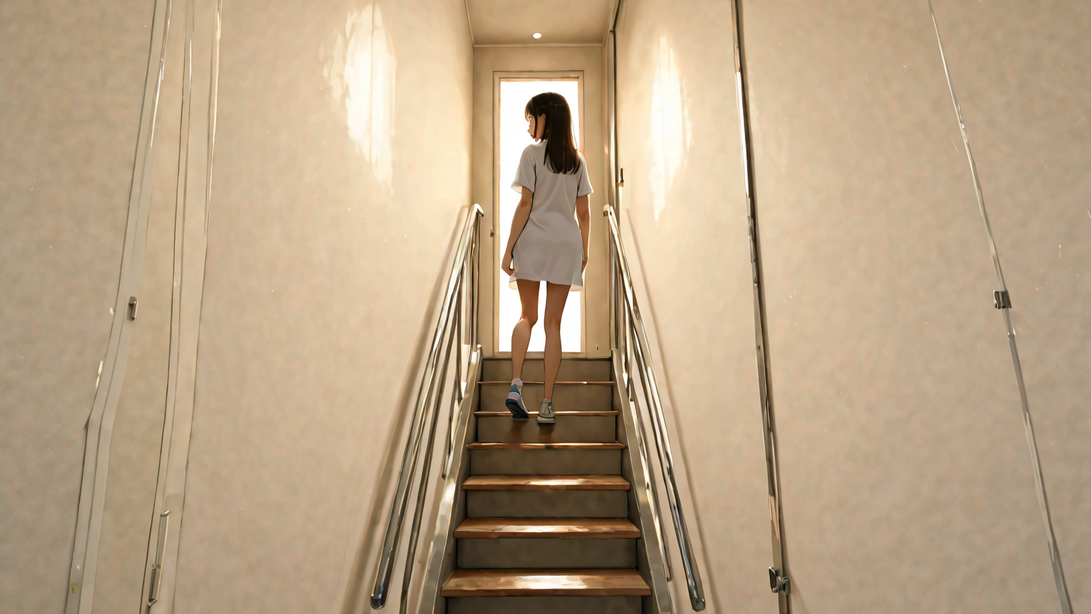 脚立で安全に照明カバーを外す様子