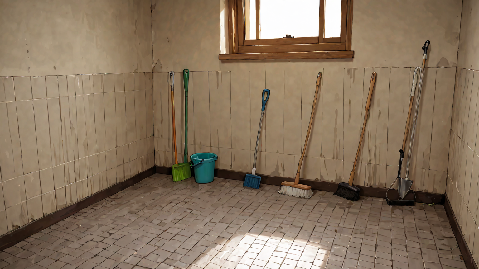 掃除に使う道具が並んだ写真