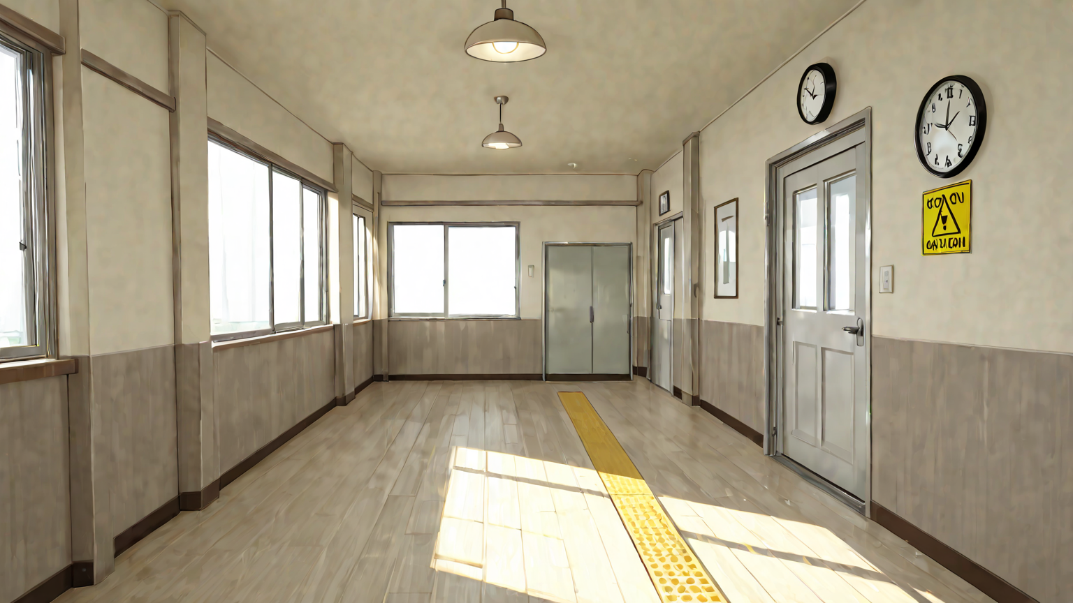 注意マークと掃除中の時計の写真