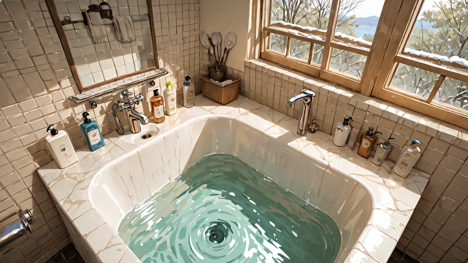 洗面台でマフラーを洗う様子