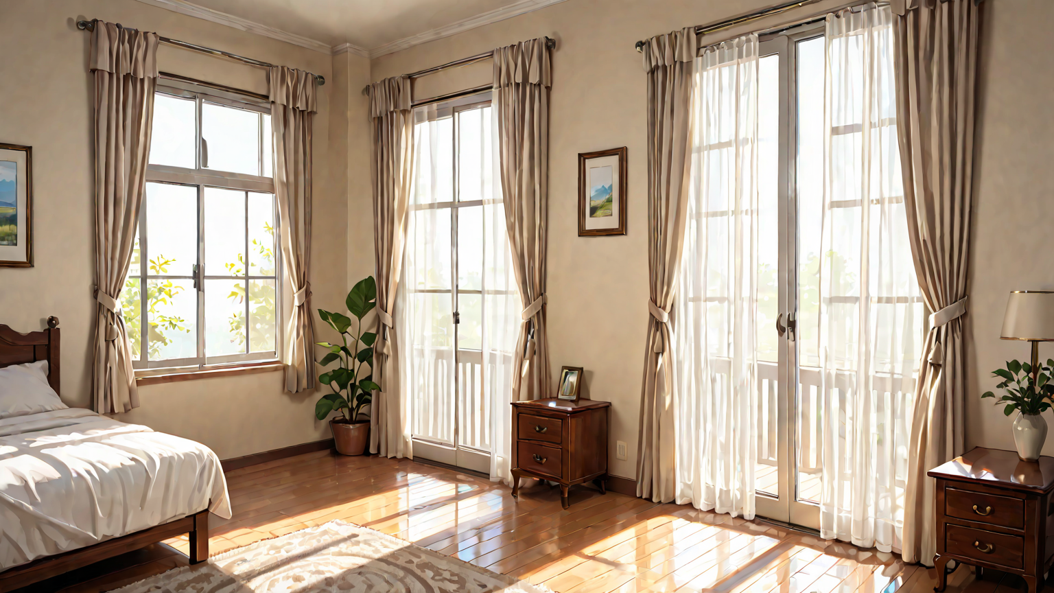 窓を開けて風が通る寝室