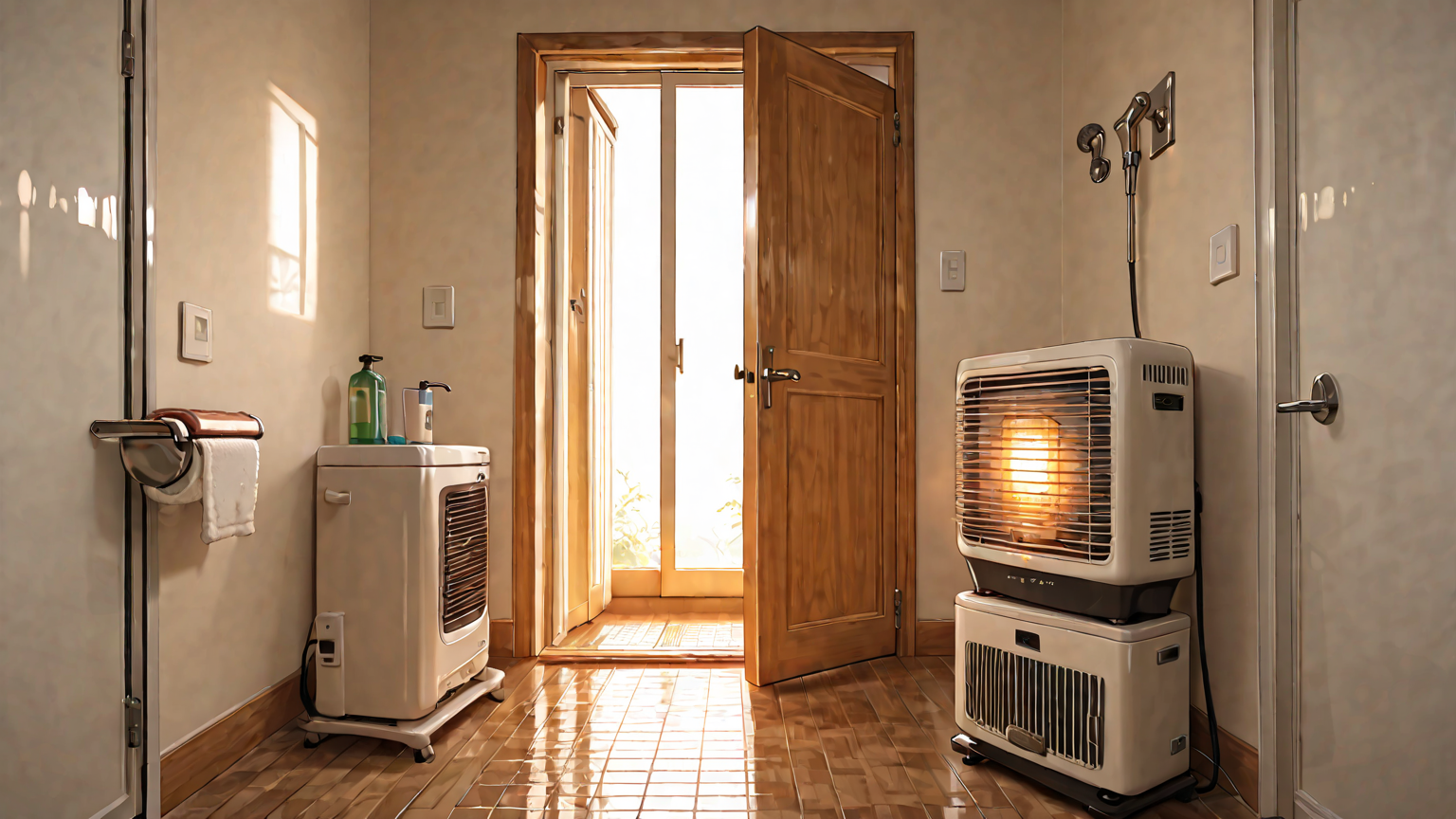 トイレで暖房器具と断熱対策を実践する様子