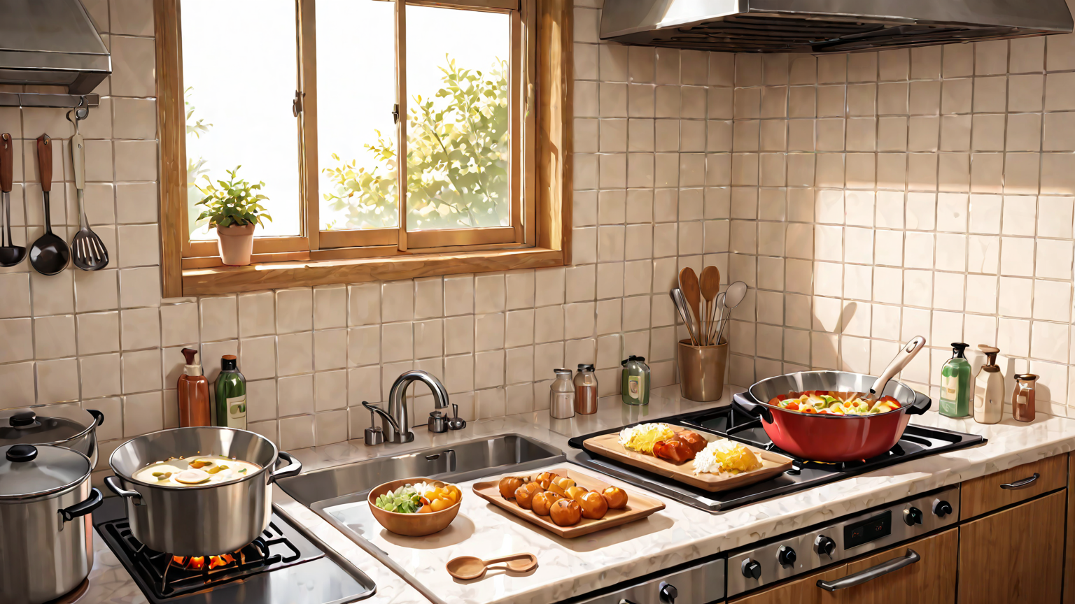 キッチンで温度計を使う様子