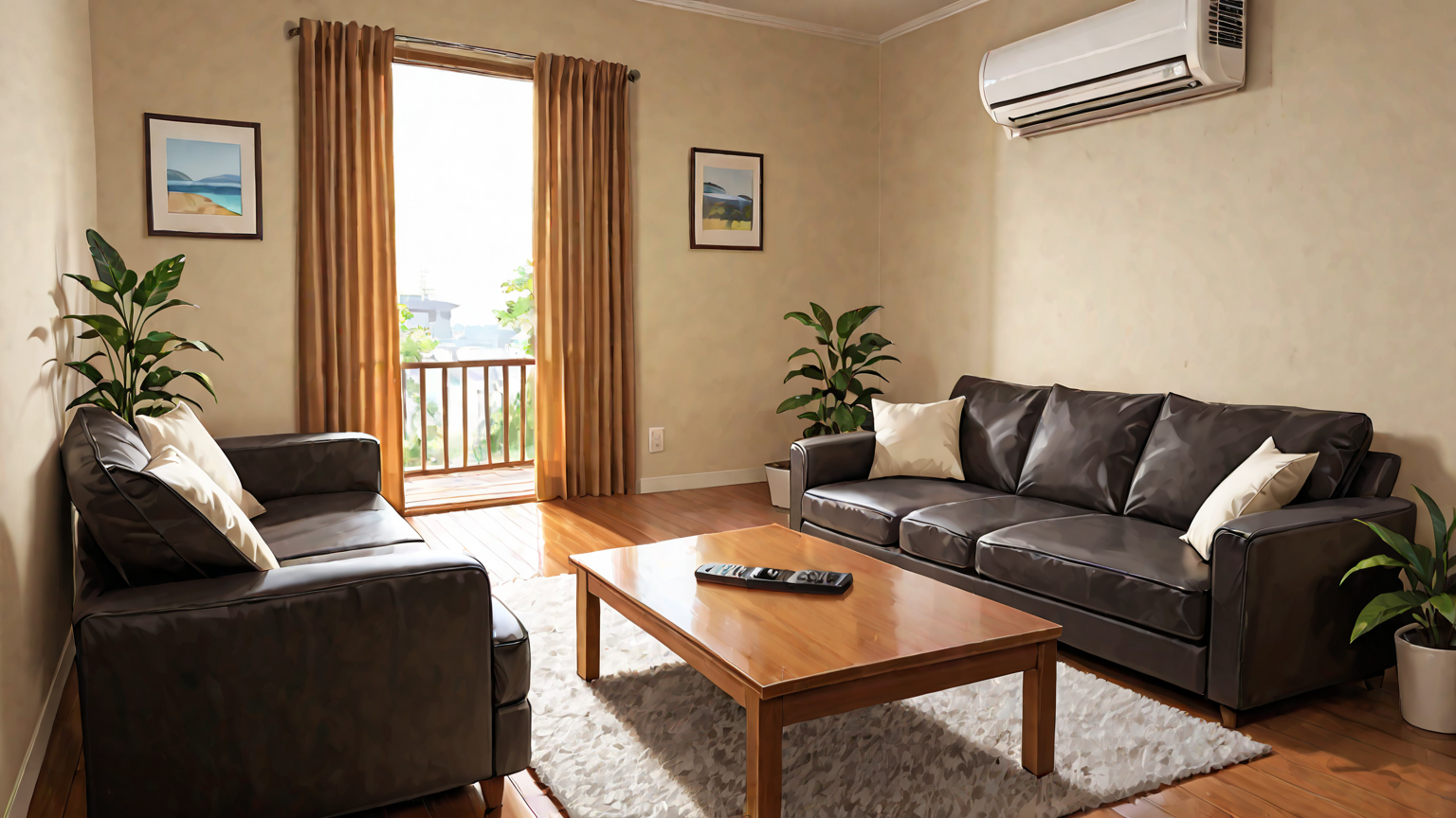 エアコンのリモコンで温度設定を調整する様子