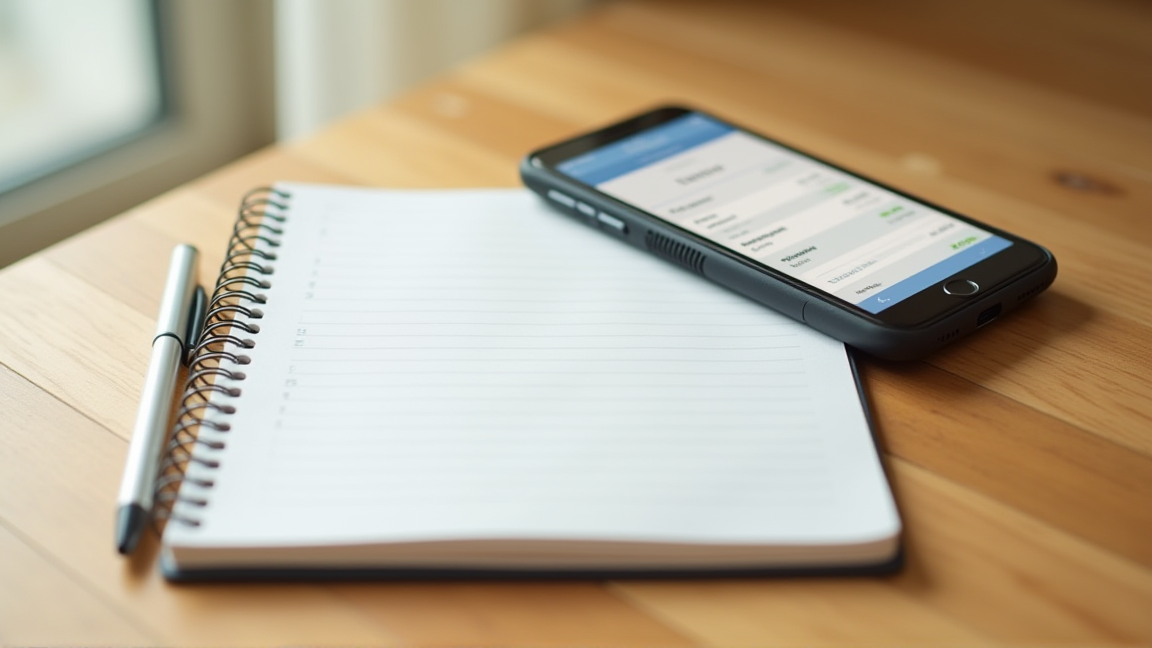 家計簿とスマホ請求画面を並べたイメージ