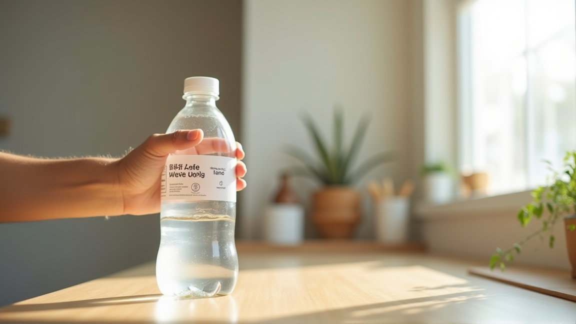 冷凍対応ペットボトルのラベルを確認している手元