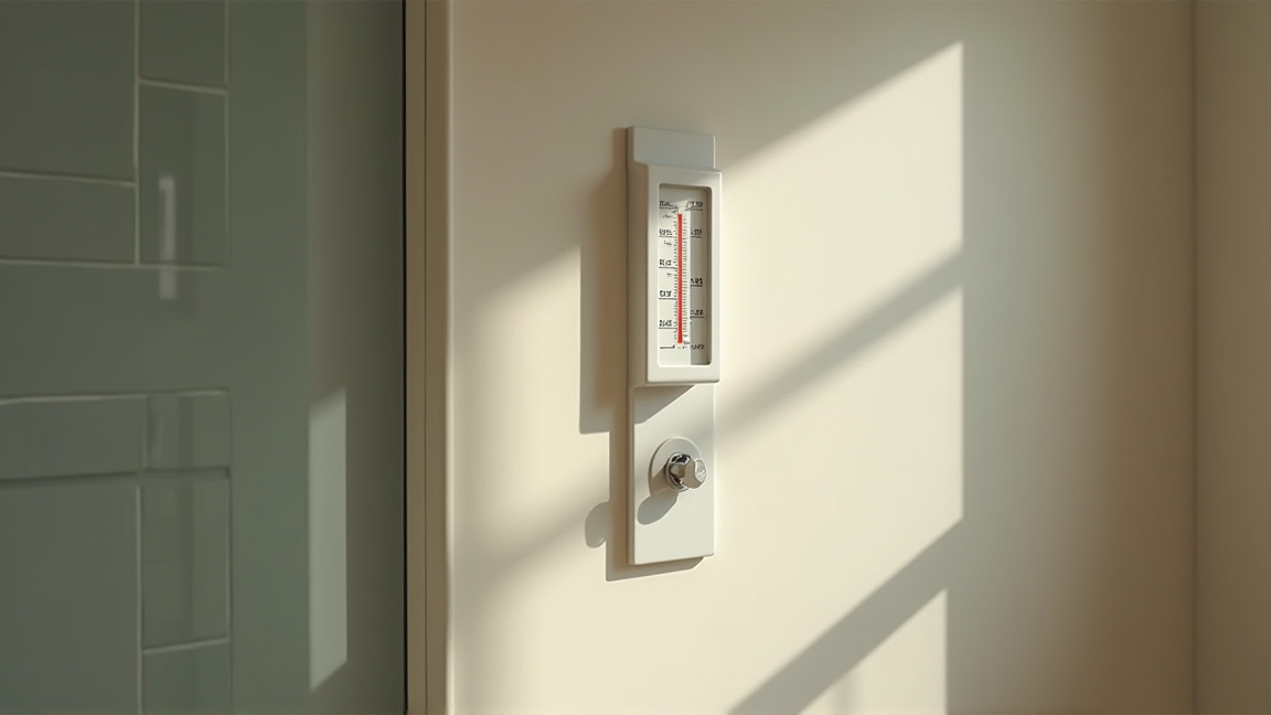 冬の脱衣所に置かれた温度計が低い温度を示している様子