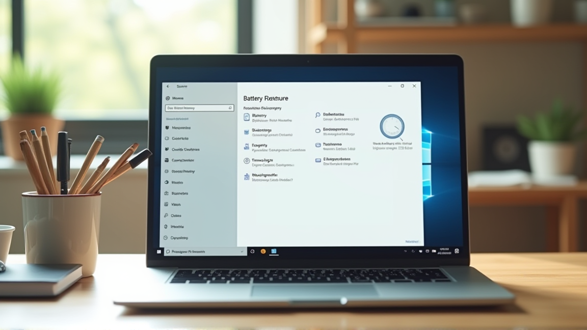 ノートパソコンの画面にバッテリー設定画面が表示されている様子