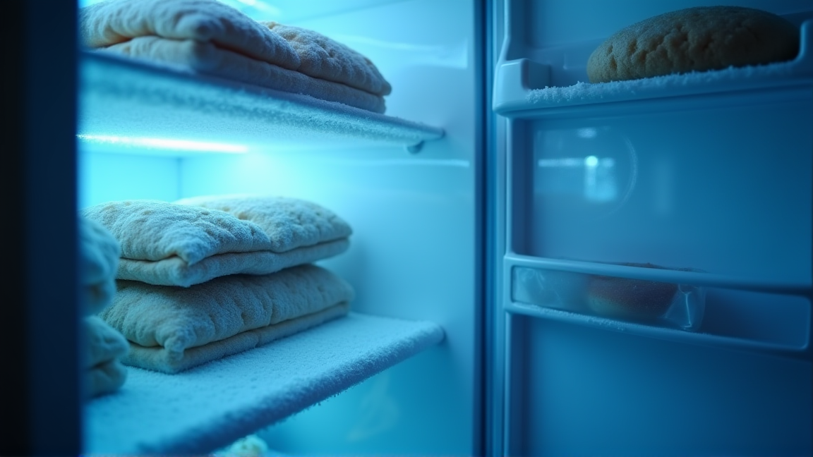 冷凍庫の内壁に薄く霜がついている様子