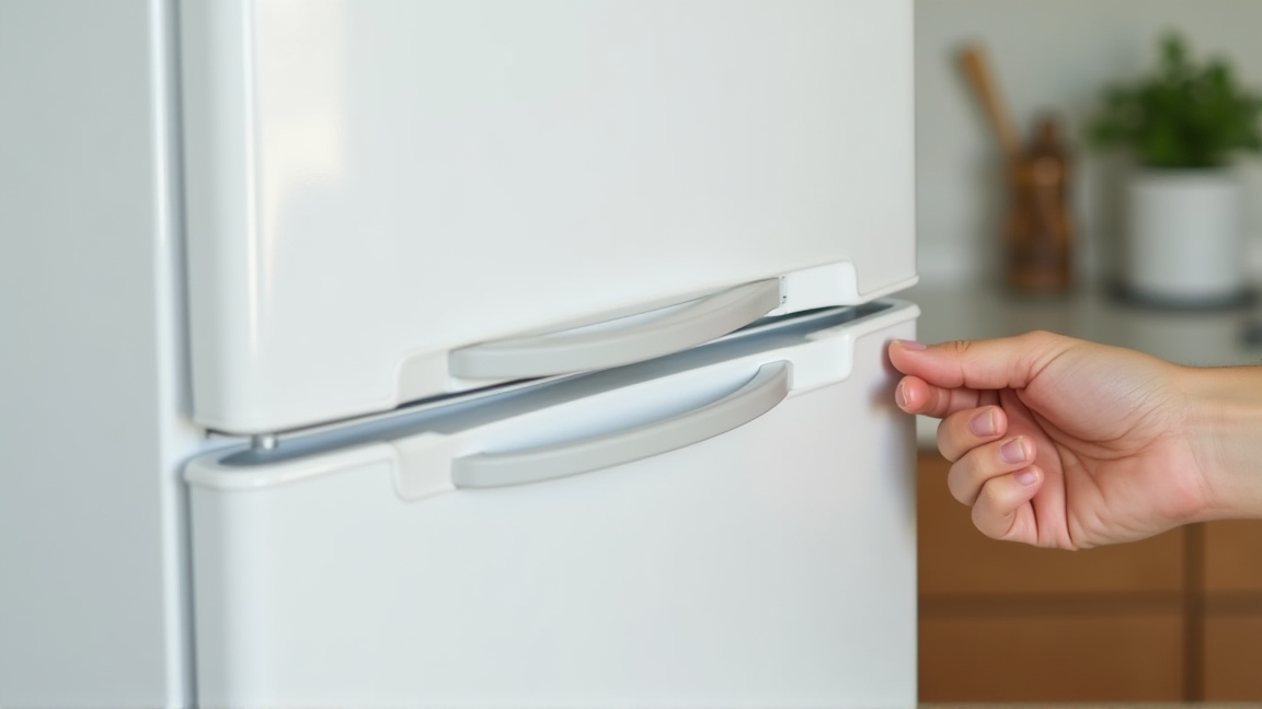 冷凍庫のドアパッキンを確認している手元