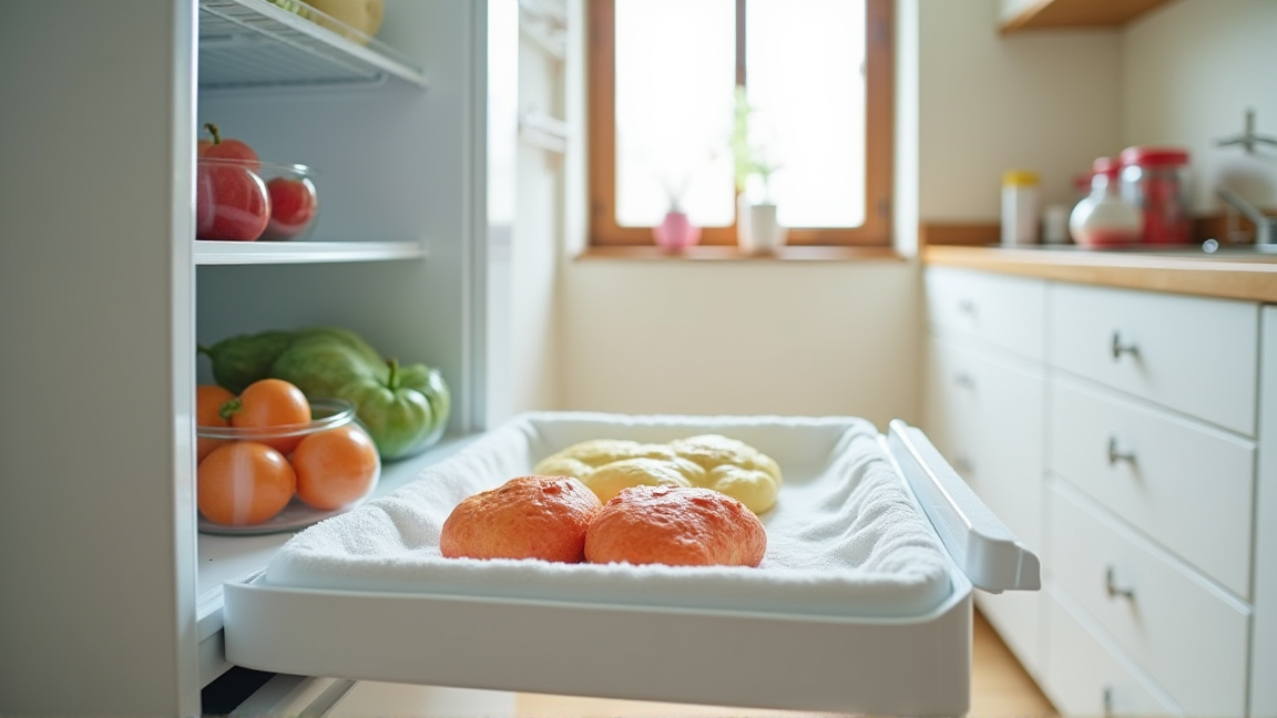 冷凍庫の中身を出してタオルを敷いている様子