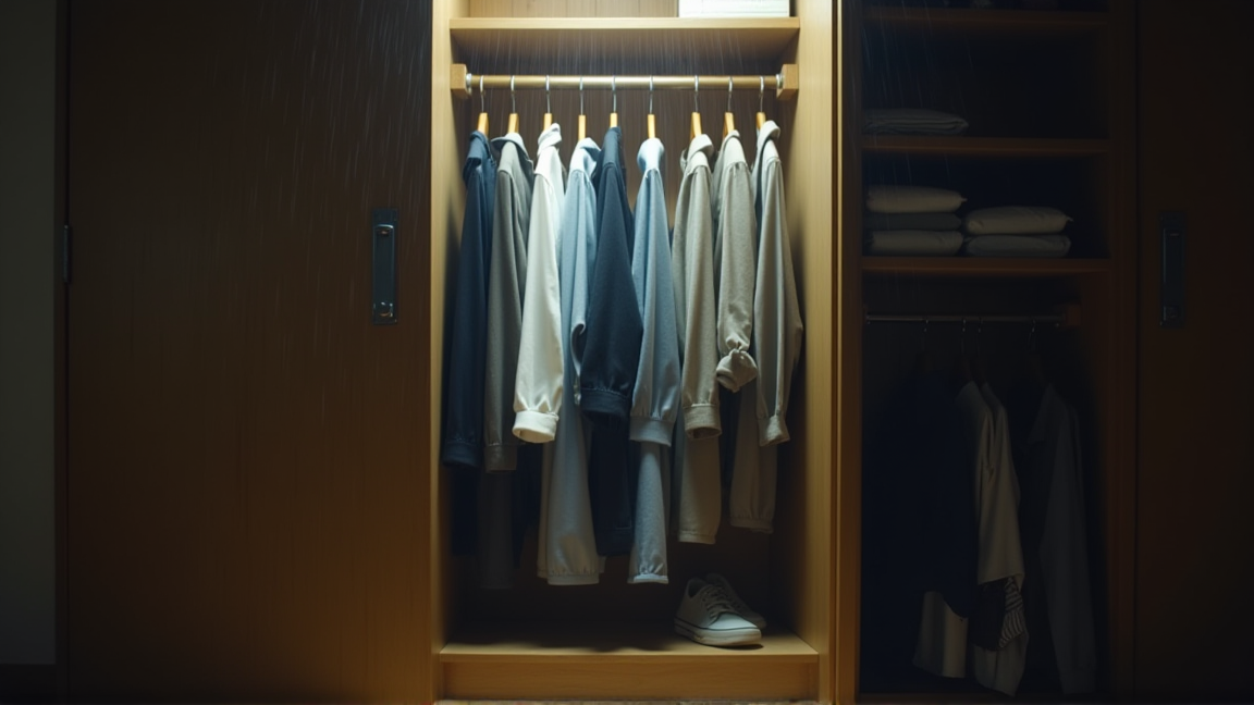 梅雨時期の湿気がこもったクローゼット内部