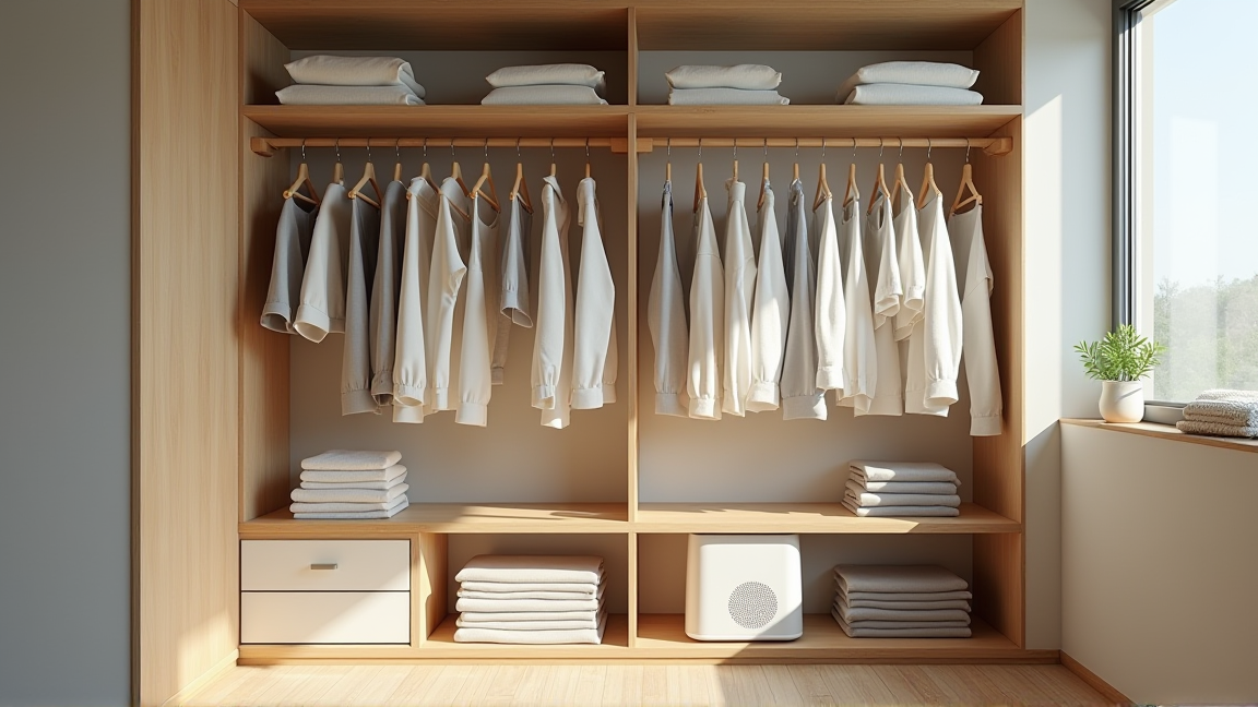 整理整頓されたクローゼットと清潔な衣類