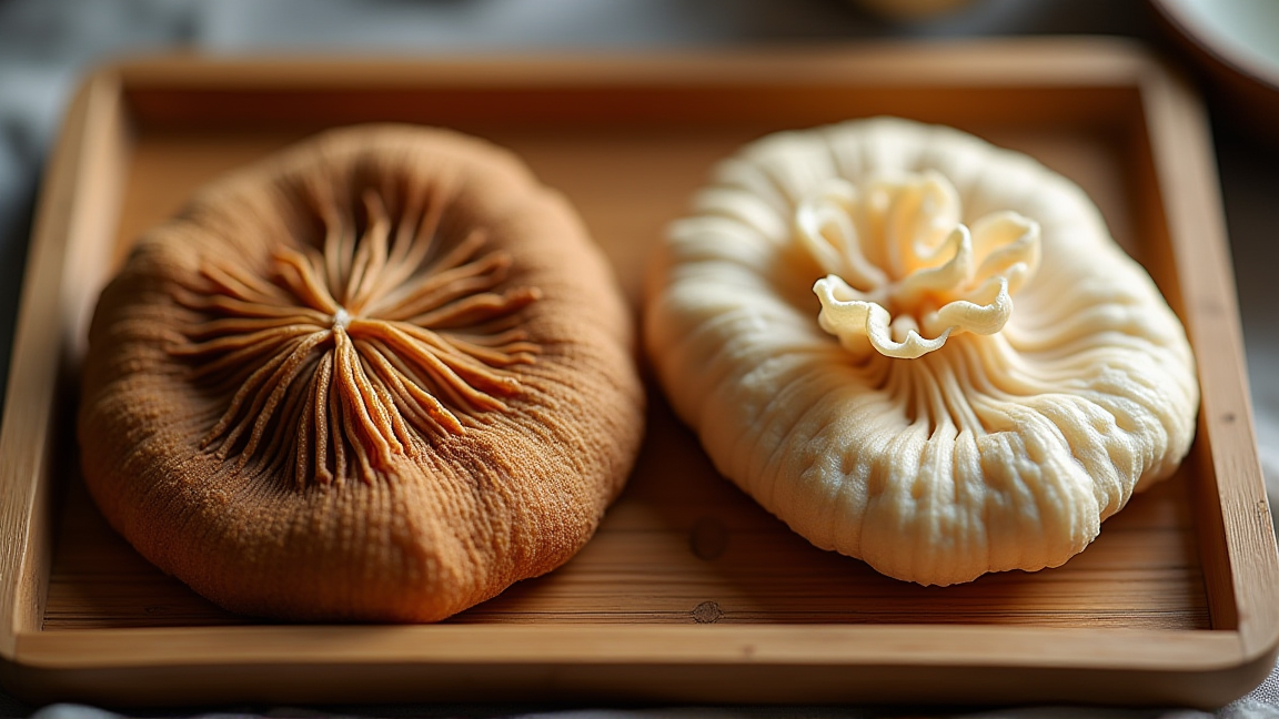 どんことこうしんの干し椎茸を並べて比較している様子