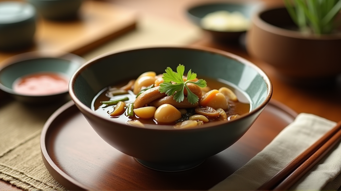 戻した椎茸を使った煮物が食卓に並んでいる様子