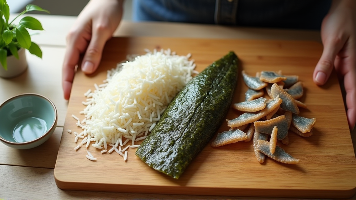 だしの基本素材であるかつお節・昆布・煮干しが並んだ様子