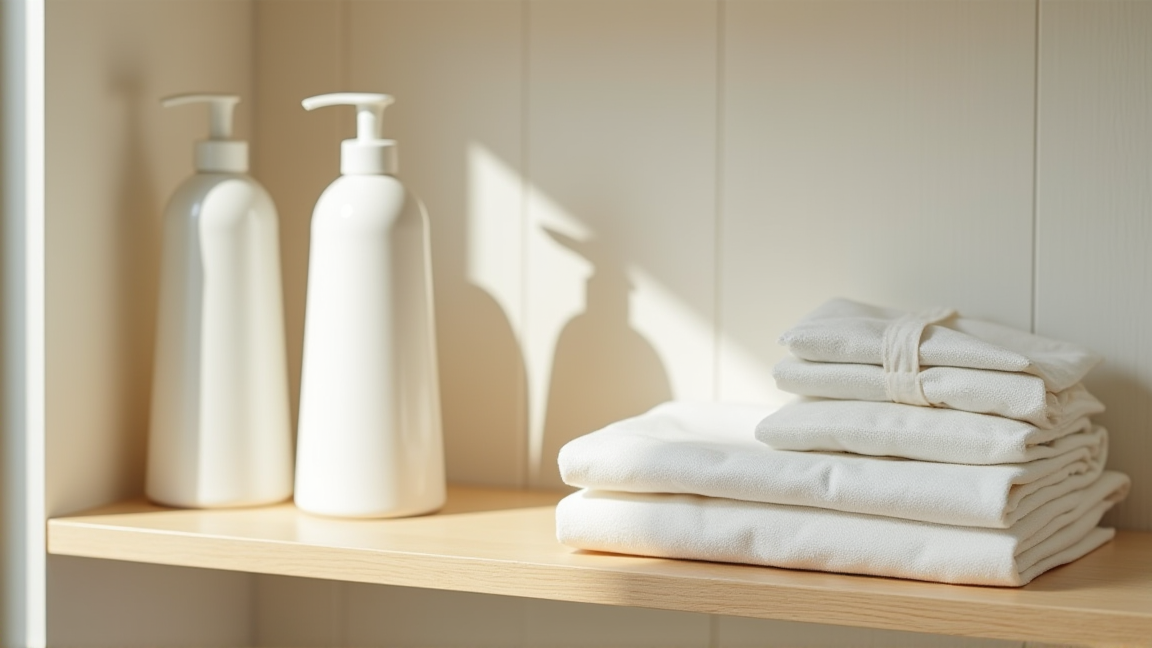 整理されたバスルームの収納棚