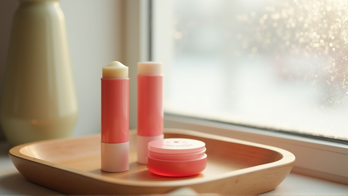 冬の乾燥した空気の中のリップケア用品