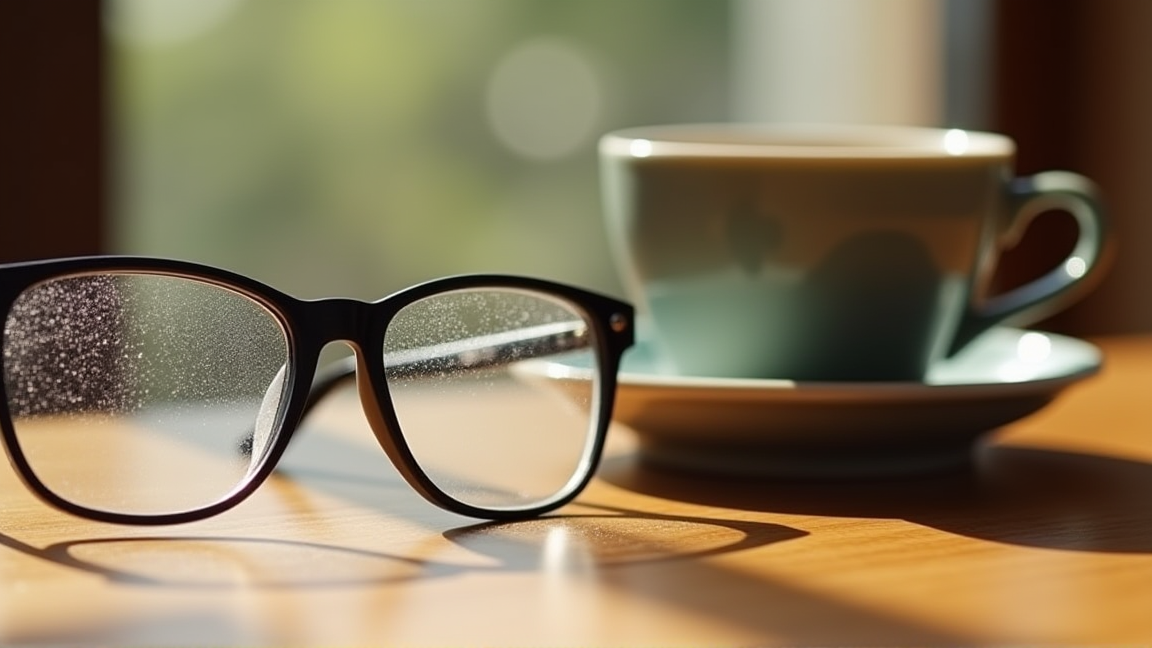 メガネのレンズに水滴がついて曇っている様子