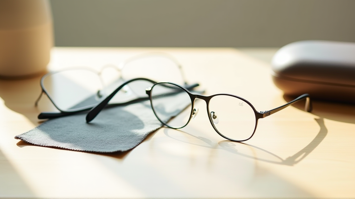 メガネケースとマイクロファイバークロスが並んでいる様子