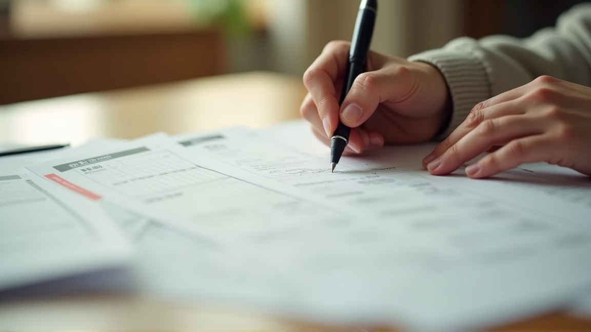 年末調整の書類を記入している手元