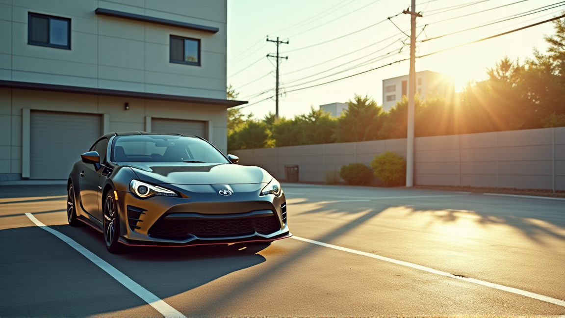 夏の駐車場で車のドアを開けている様子