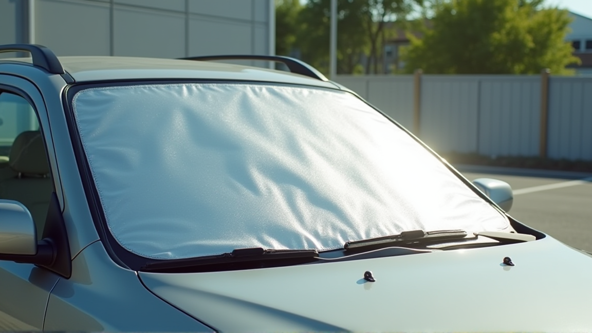 フロントガラスにサンシェードを設置した車