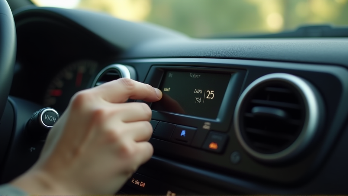 車のエアコン操作パネルを操作している手元