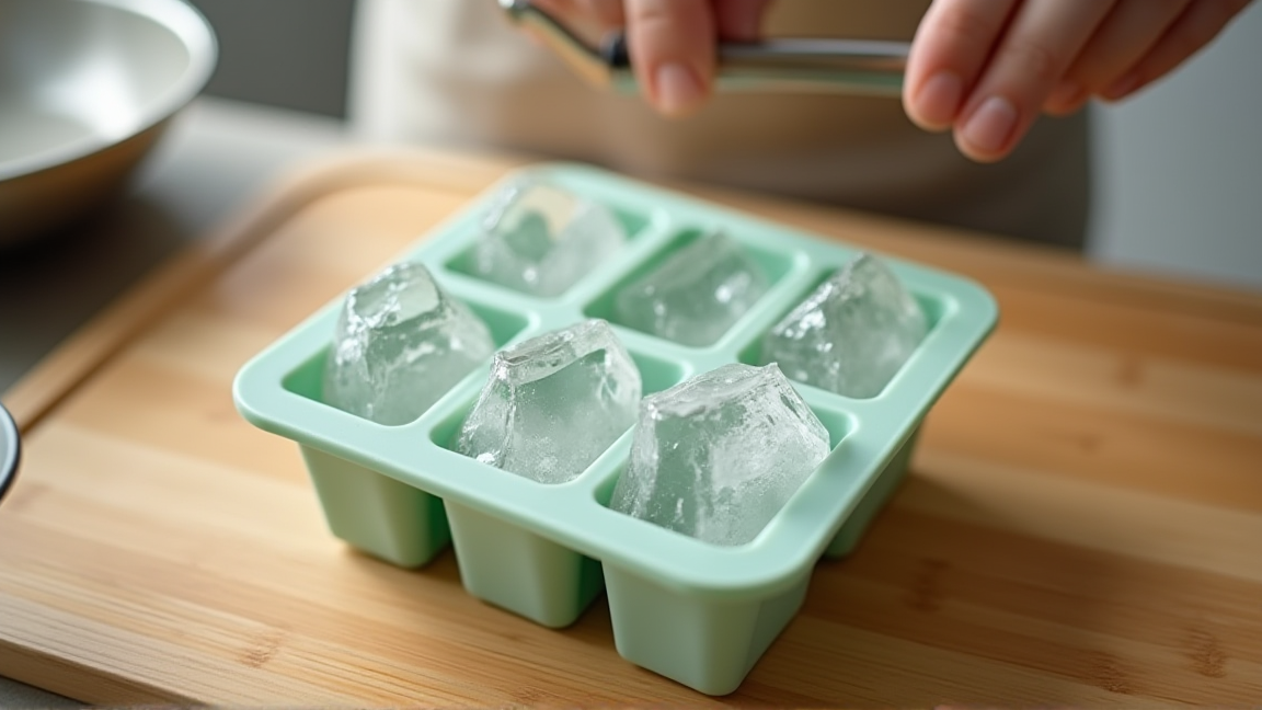 製氷トレーで大きな氷を作っている様子