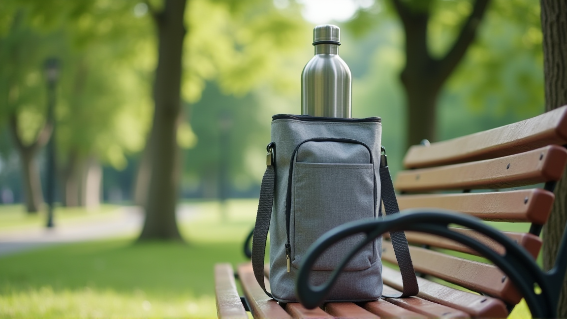 保冷バッグに水筒を入れている様子