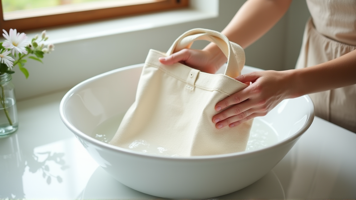 布製トートバッグを手洗いしている様子