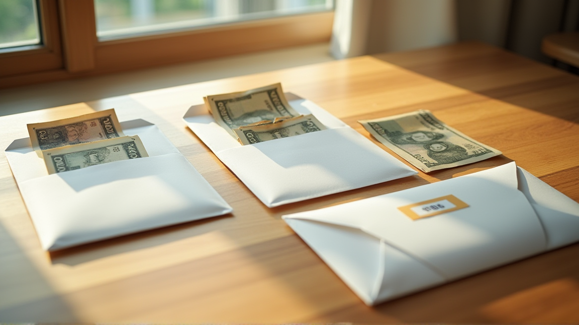 3つの封筒に分けられたお金のイメージ
