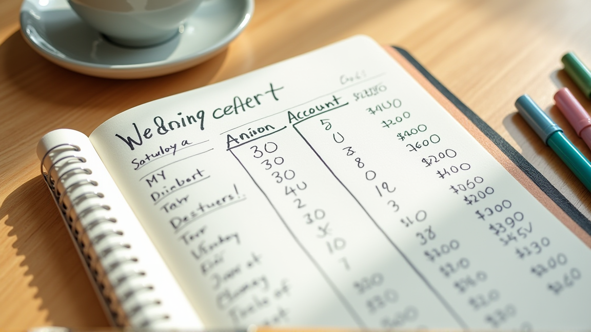 ノートに銀行口座の比較表を書いている様子