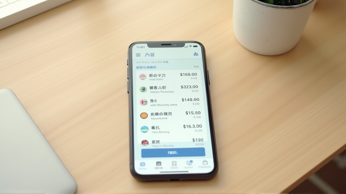 スマートフォンに表示された銀行口座の残高一覧