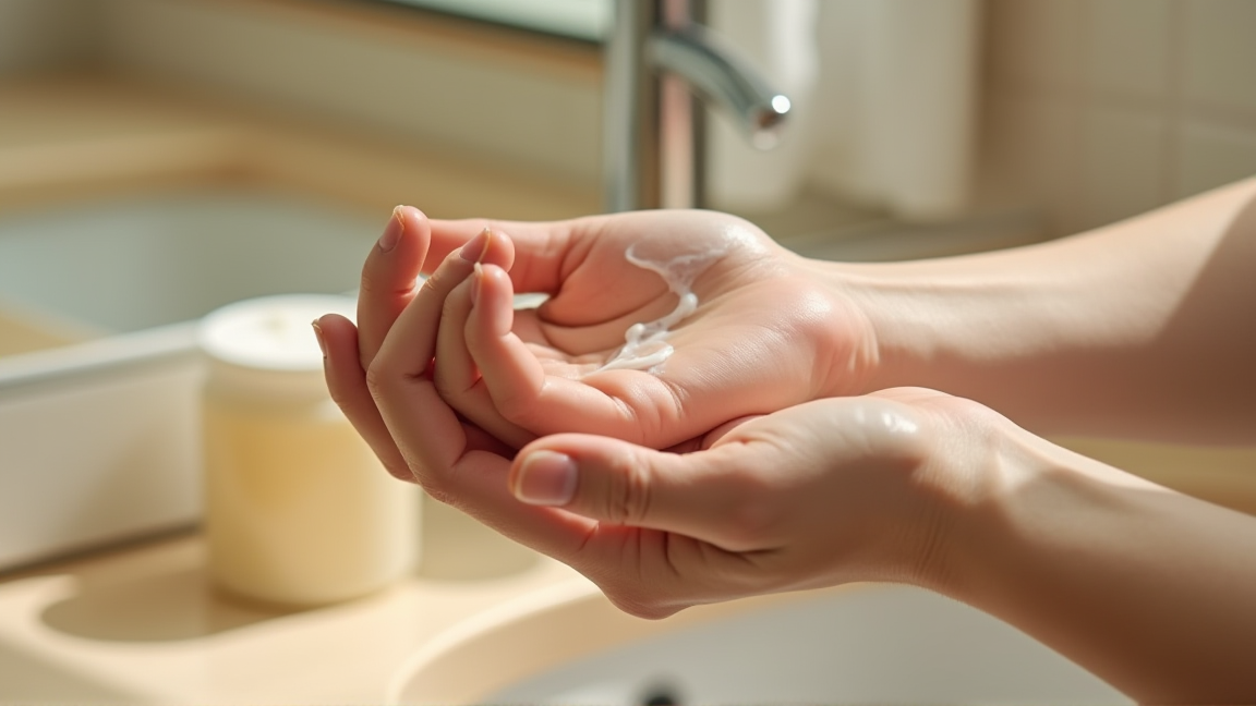 保湿クリームを腕に塗っている手元