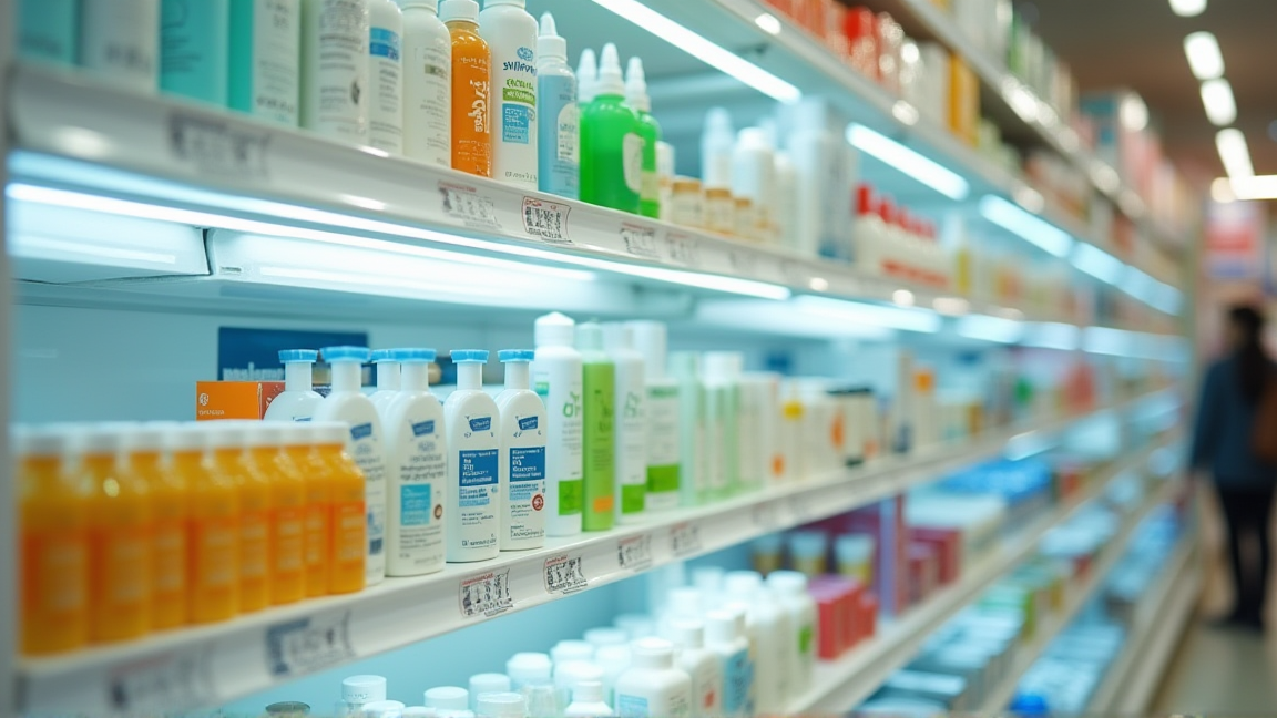 ドラッグストアのスキンケア用品コーナー