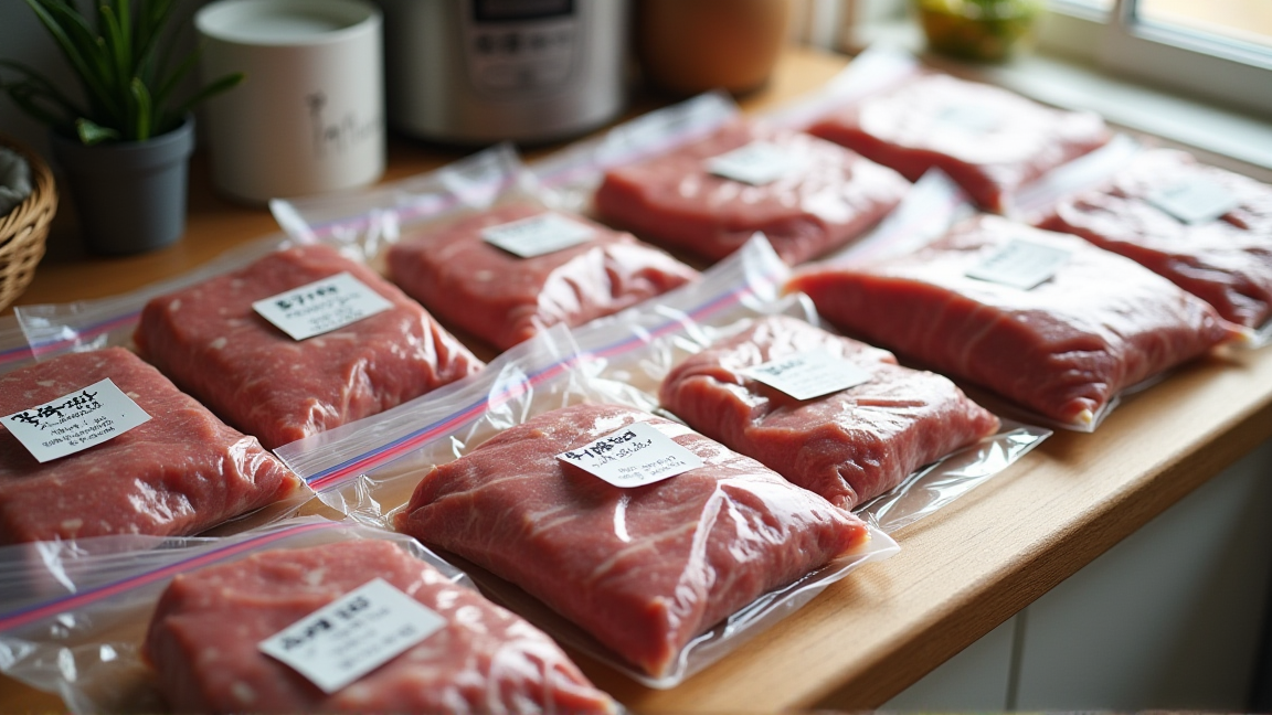 冷凍保存用に小分けされた肉のパック