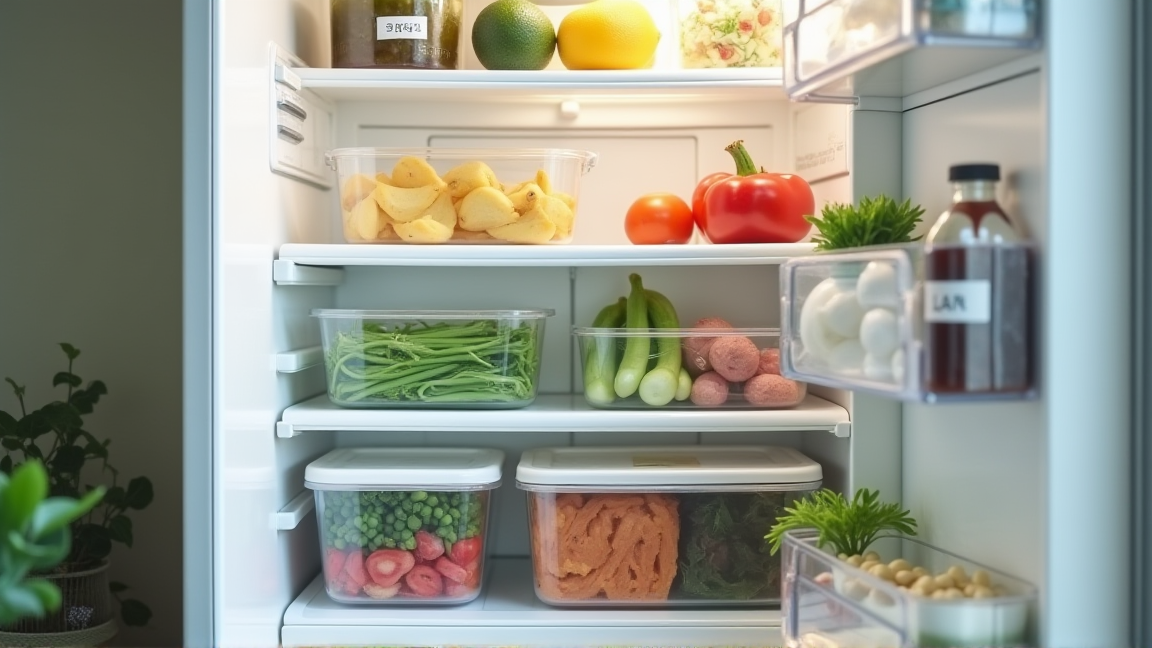 冷蔵庫に整理された食材