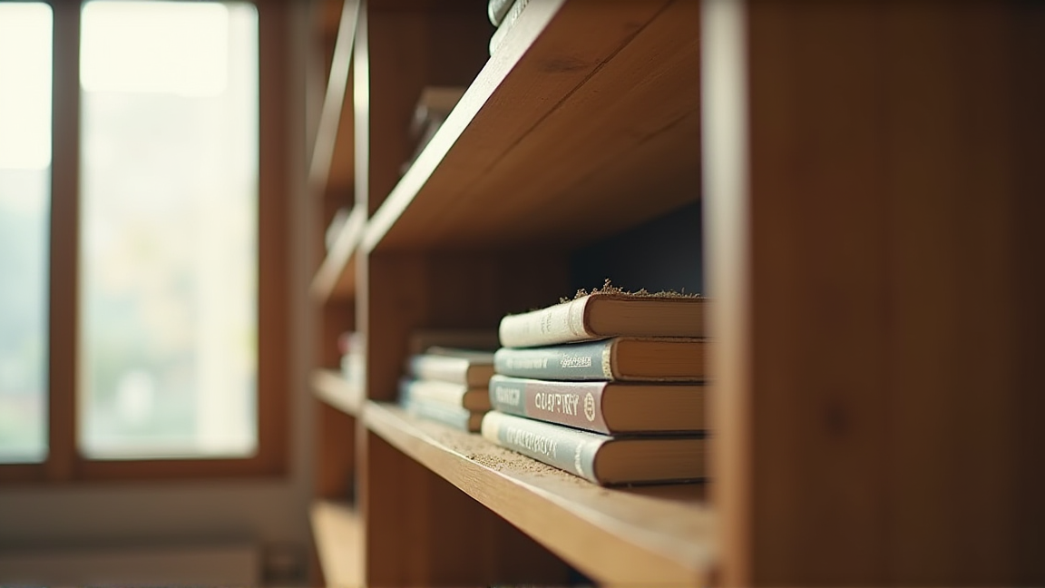 本棚の上にうっすらホコリが積もっている様子